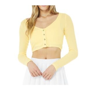 Alo Yoga Ribbed crop whisper cardigan L yellow